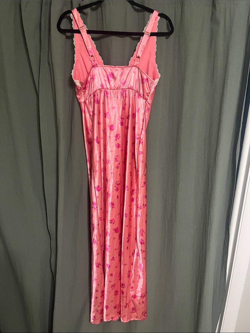 wild fable Pink Floral Satin Maxi Slip Dress with Lace Trim - Picture 4 of 4